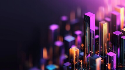 Poster - Vibrant Futuristic Cityscape with Dramatic Skyscrapers and Colorful Architectural Structures