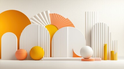 Poster - Geometric Shapes and Minimal Still Life Composition on Shelves