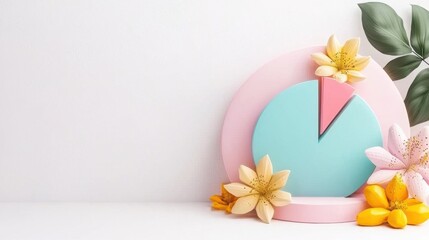 Poster - Geometric Floral Arrangement with Pastel Shapes and Blooms