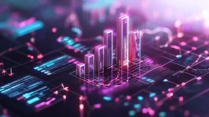 Poster - Futuristic Financial Data Analytics Dashboard with Neon Glowing Charts and Diagrams
