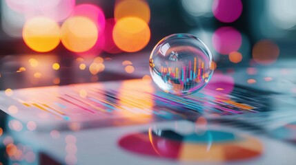 Poster - Glass Sphere Reflection Distortion of Vibrant Lights and Colors in Digital Abstraction