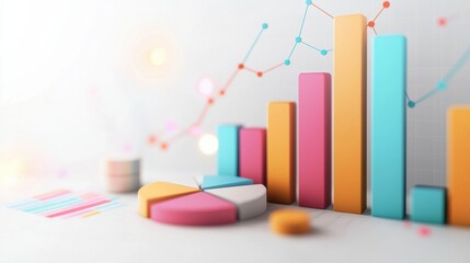 Poster - colorful business analytics charts and graphs showing financial data and market performance on digit