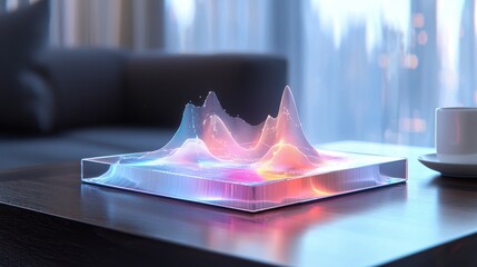 Poster - Futuristic Holographic Mountain Landscape on Digital Display