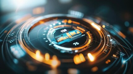 Poster - Futuristic Digital Dashboard with Holographic Sphere Interface and Advanced Sci Fi Data Display