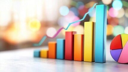 Poster - Colorful Bar Graph Showing Financial Growth and Business Analytics on Desk