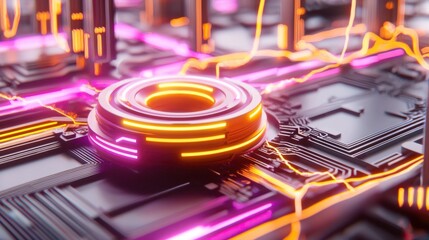 Poster - Vibrant CPU Circuit Board with Glowing Technological Patterns