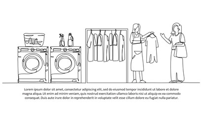 Wall Mural - Continuous one line design of laundry activity working. Minimalist style vector illustration on white background.