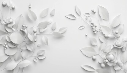 Wall Mural - White paper floral arrangement, flatlay, background, design, invitation