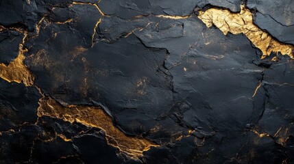 Wall Mural - Gold and Black Stone Rock Texture Surface Background Pattern