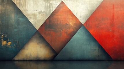 Wall Mural - Abstract painting featuring overlapping triangles in various colors and textures