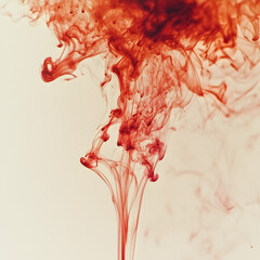 Poster - Ethereal Crimson Cascade: Intricate patterns of crimson ink swirl and dance in the water, creating an evocative display of fluid motion and captivating beauty.