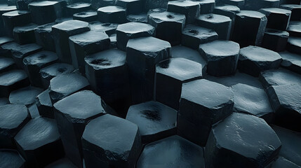Poster - Abstract hexagonal shapes in dark blue tones, modern textured surface, ideal for backgrounds or design themes.