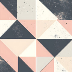 Poster - Geometric Pattern: A captivating and intricate geometrical design, comprised of triangles and squares in a soft, muted palette of blush, cream, gray, and black.