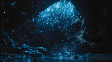 Poster - majestic cosmic nebula, vibrant blue and turquoise hues swirling in space, cosmic beauty and wonder,