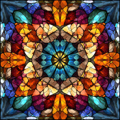 Poster - Abstract Stained Glass Mosaic: A captivating kaleidoscope of colors and textures, evoking the beauty and complexity of stained glass artwork.