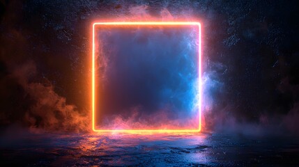 Wall Mural - a neon light frame on a concrete dark background