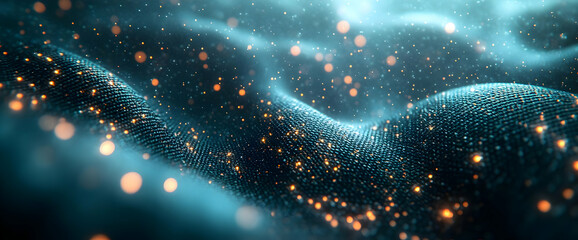 Poster - Abstract Turquoise Textured Surface with Dotted Pattern and Golden Spherical Light Accents