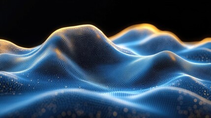 Poster - Abstract Data Network with Golden Particle Waves on Dark Background Illustrative Rendering