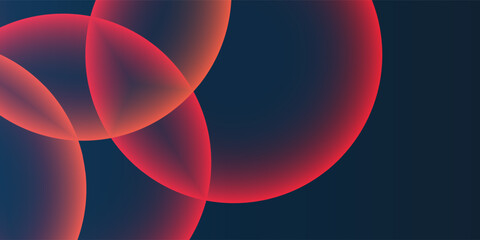 Poster - Dark Background, Header or Banner Design with Large Red and Purple Overlaying Globes, Bubbles Pattern - Multi Purpose Creative Wide Scale Template for Web with Copyspace in Editable Vector Format