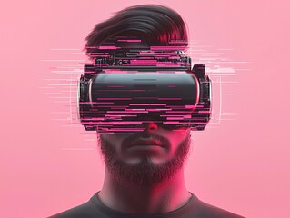 Poster - glitchwave digital abstraction, distorted futuristic elegance, fragmented pixel patterns, vibrant cy