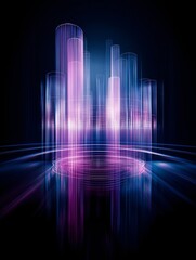 Poster - digital light refractions, smooth glowing prisms, abstract futuristic illumination, iridescent refle