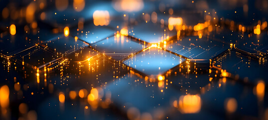 Poster - glowing hexagonal structures futuristic technology background with lights for design projects