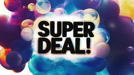 Poster - A colorful sign that says Super Deal. It is surrounded by many colorful bubbles. The bubbles are in different sizes and colors
