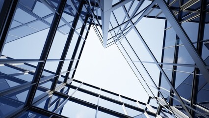 Fototapete - 3d rendering of modern architecture, Skyscraper corporate office building with glass window.