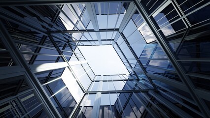 Poster - 3d rendering of modern architecture, Skyscraper corporate office building with glass window.