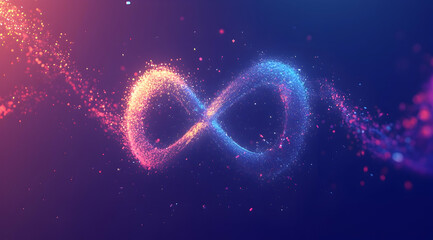 Poster - Infinite symbol, glowing particles, blue and purple gradient background