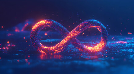 Aufkleber - Infinite symbol, glowing particles, blue and purple gradient background