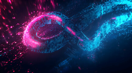 Poster - Infinite symbol, glowing particles, blue and purple gradient background