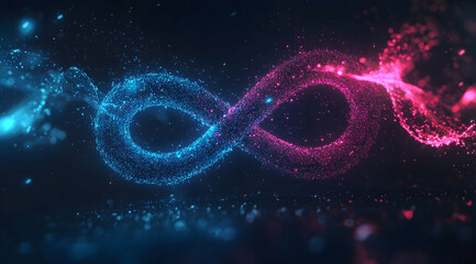 Aufkleber - Infinite symbol, glowing particles, blue and purple gradient background