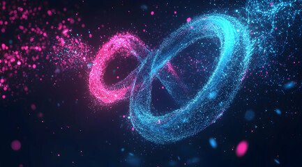 Poster - Infinite symbol, glowing particles, blue and purple gradient background