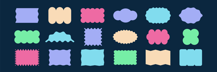 Fototapete - Serrated and corrugated shapes. Wiggle rectangular and round forms. Set of bight badge frames