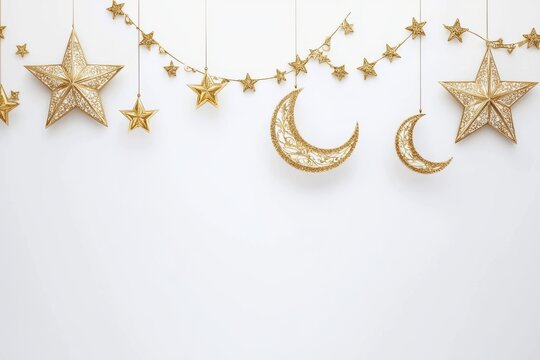 3D Eid Starry Banner Isolated and White Background