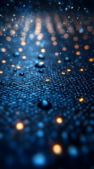 Poster - Abstract Blue Cubic Pattern with Golden Light Points and Bokeh Background Texture