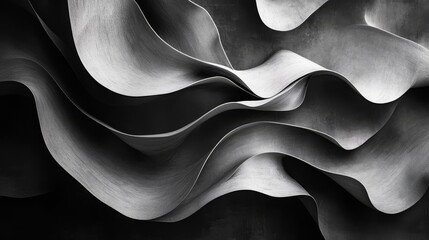 Wall Mural - Abstract black and white wavy shapes with depth and detail