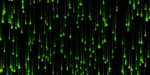 Aufkleber - Green binary code falling on black background, digital data stream, futuristic matrix style, computer screen, cyber technology, programming concept, glowing digits, abstract tech, virtual reality