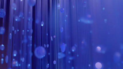 Poster - cascade of digital dots flows through vibrant blue space, creating mesmerizing and futuristic atmosphere. abstract design features glowing particles and lines, evoking sense of motion and depth