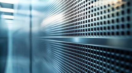 Poster - Metallic Mesh Surface with Shiny Reflections in Blue Light