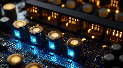 Poster - Close-Up View of Circuit Board with LED Lights and Components