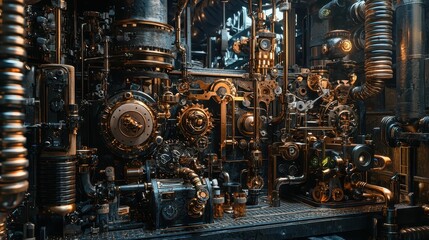 Poster - Intricate Steam-Punk Mechanism with Bronze and Steel Components