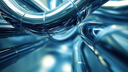 Poster - Abstract Metallic Pipes Creating Intricate Structures in Blue Light