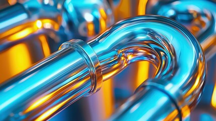 Poster - Glimmering Metal Pipes in Blue and Orange Lighting Effect
