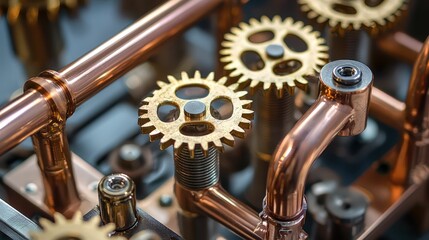 Poster - Intricate Close-Up of Golden Gears in a Mechanical System Design