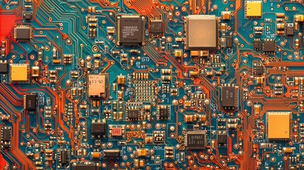 Poster - Abstract Circuit Board Background with Colorful Microchips and Wires