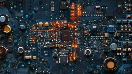 Poster - Close-Up View of Complex Electronic Circuit Board with Components