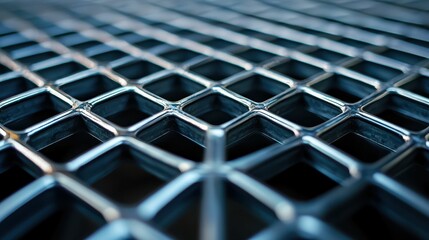 Poster - Close-Up View of Metallic Grid Structure with Depth of Field Effect