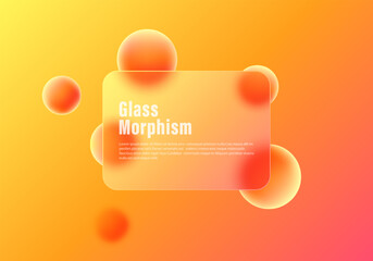 Poster - rectangular transparent frame with spheres, glass overlay effect on gradient spheres. abstract backg